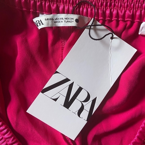 NWT Zara Satin Split Hem Pink Fascia Trousers Pants Pockets Barbiecore Silky - Picture 8 of 12